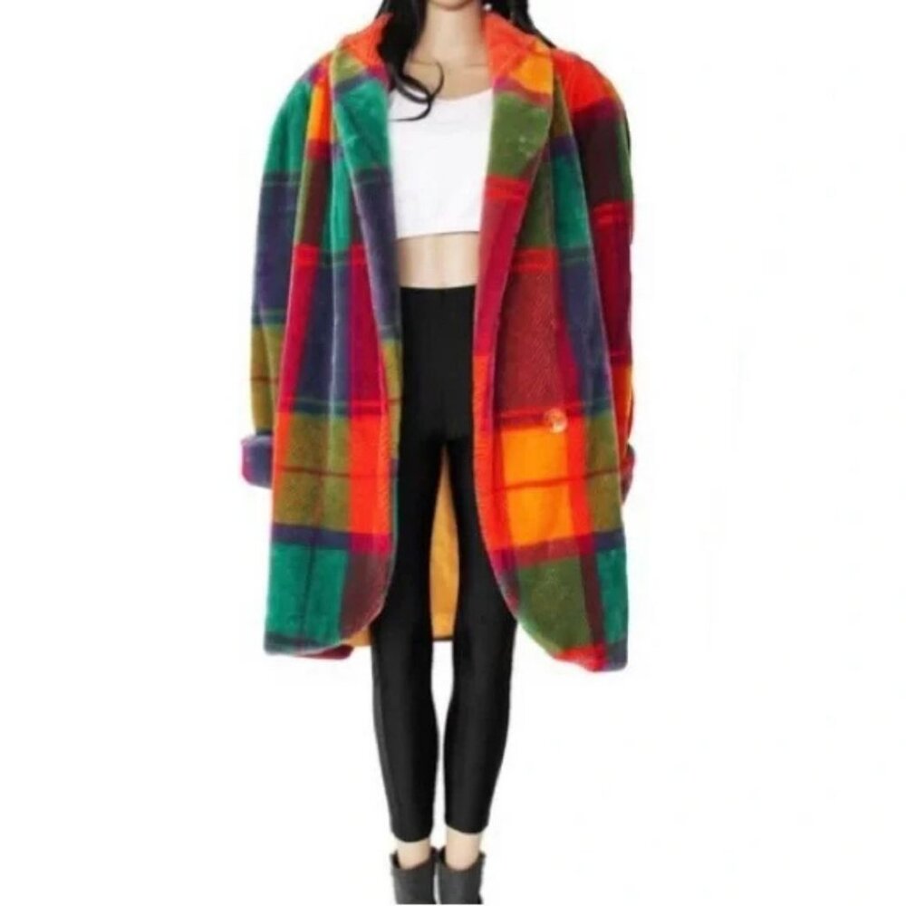 Donnybrook Vintage Rainbow 1980s Faux Fur Coat Multi Size XS